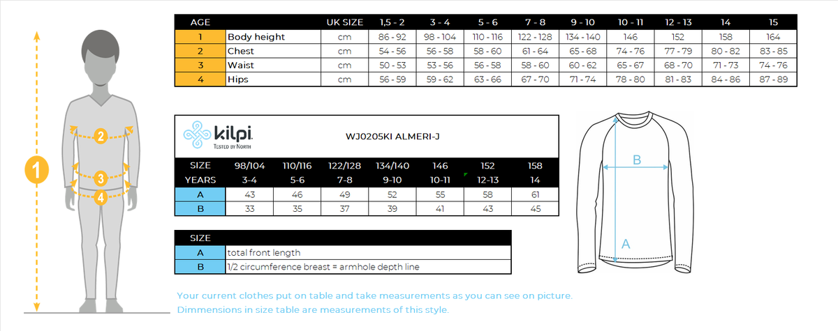 Sweat polaire enfant Kilpi ALMERI-J – Size chart
