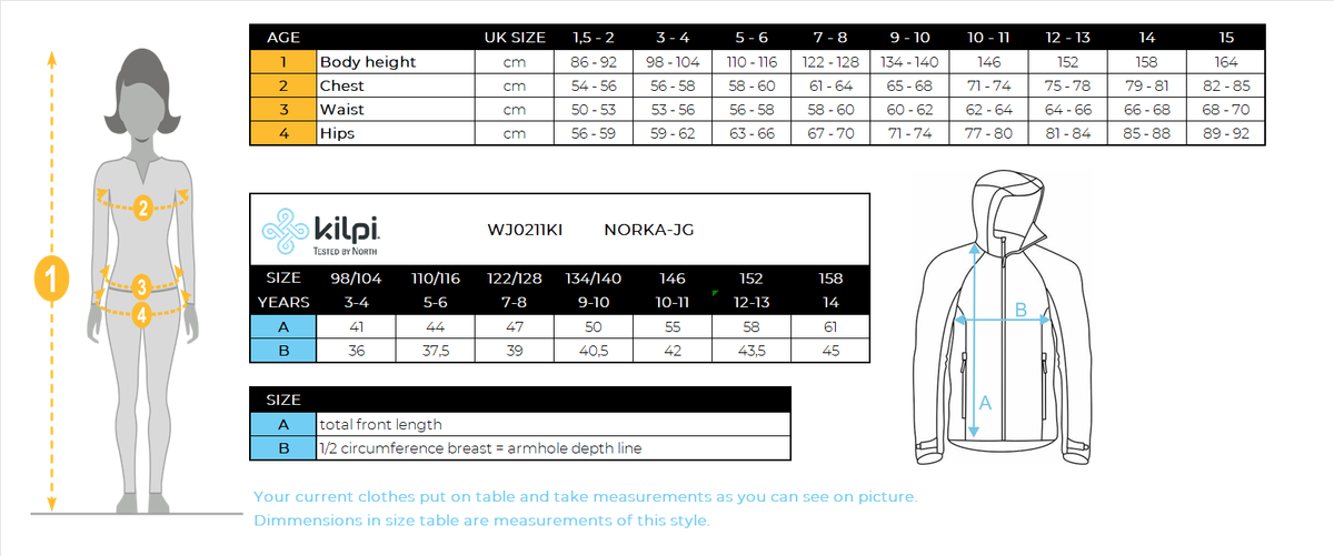 Sweat à capuche polaire poilu fille Kilpi NORKA-JG – Size chart