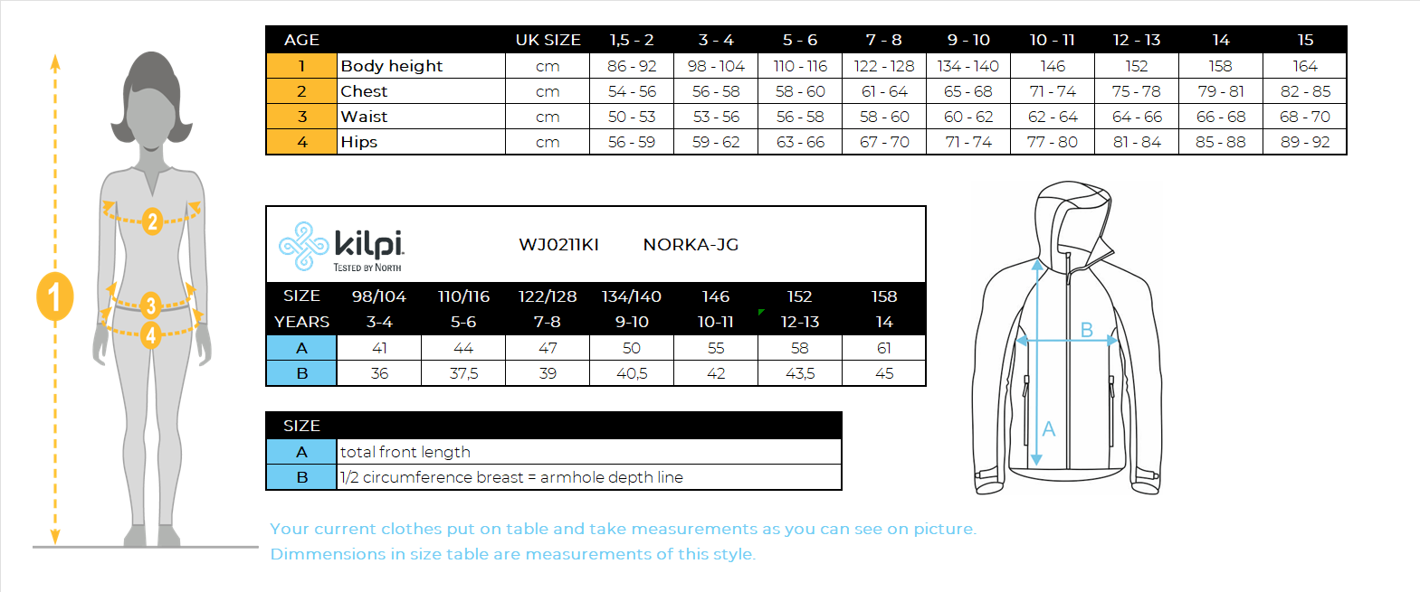 Sweat à capuche polaire poilu fille Kilpi NORKA-JG – Size chart
