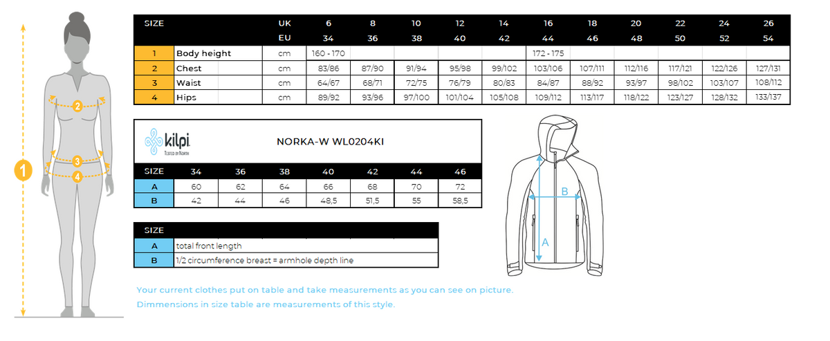 Sweat à capuche polaire poilue femme Kilpi NORKA-W – Size chart