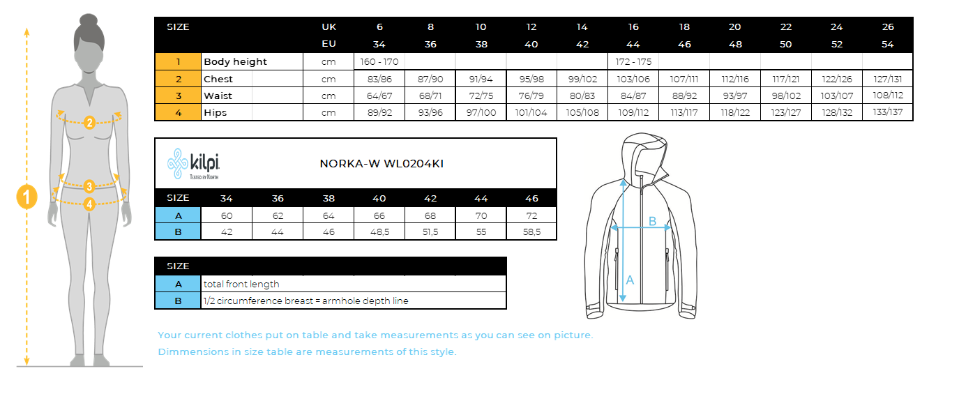Sweat à capuche polaire poilue femme Kilpi NORKA-W – Size chart