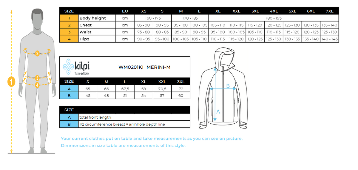 Pull mérinos à capuche homme Kilpi MERINI-M – Size chart