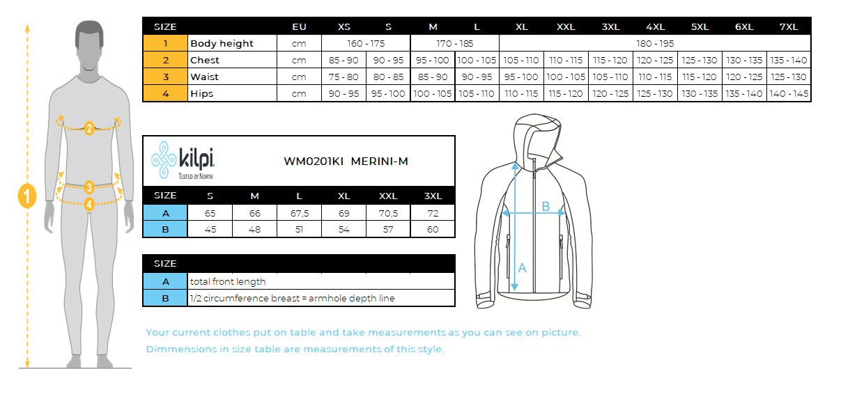 Pull mérinos à capuche homme Kilpi MERINI-M – Size chart