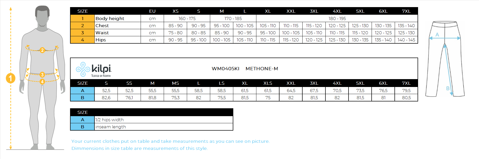 Pantalon de ski homme Kilpi METHONE-M – Size chart