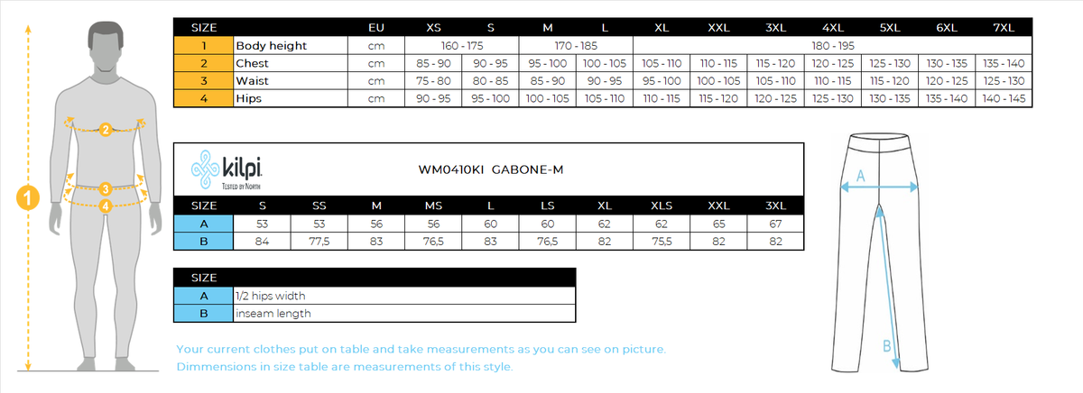 Pantalon de ski homme Kilpi GABONE-M – Size chart