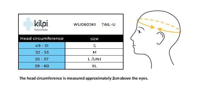 Bonnet de course unisexe Kilpi TAIL-U – Size chart
