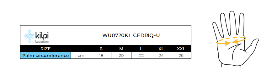 Gants de ski Kilpi CEDRIQ-U – Size chart