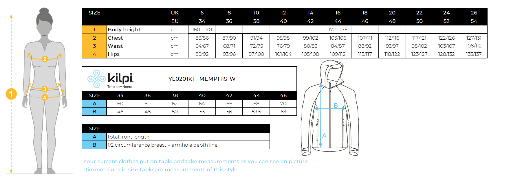 Sweat-shirt fonctionnel pour femmes Kilpi MEMPHIS-W – Size chart