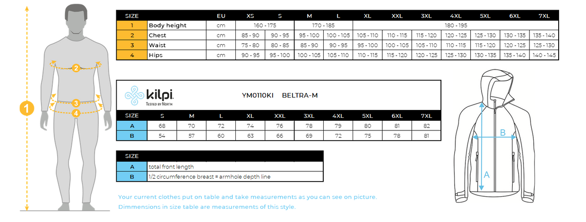 Veste softshell homme Kilpi BELTRA-M – Size chart