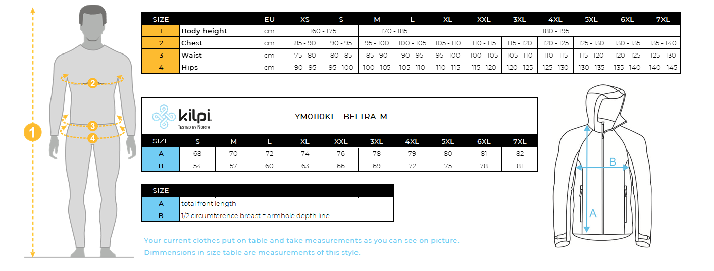 Veste softshell homme Kilpi BELTRA-M – Size chart