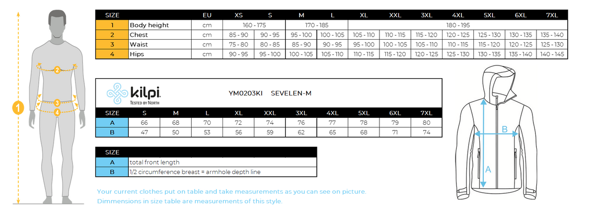 Sweat polaire homme Kilpi SEVELEN-M – Size chart