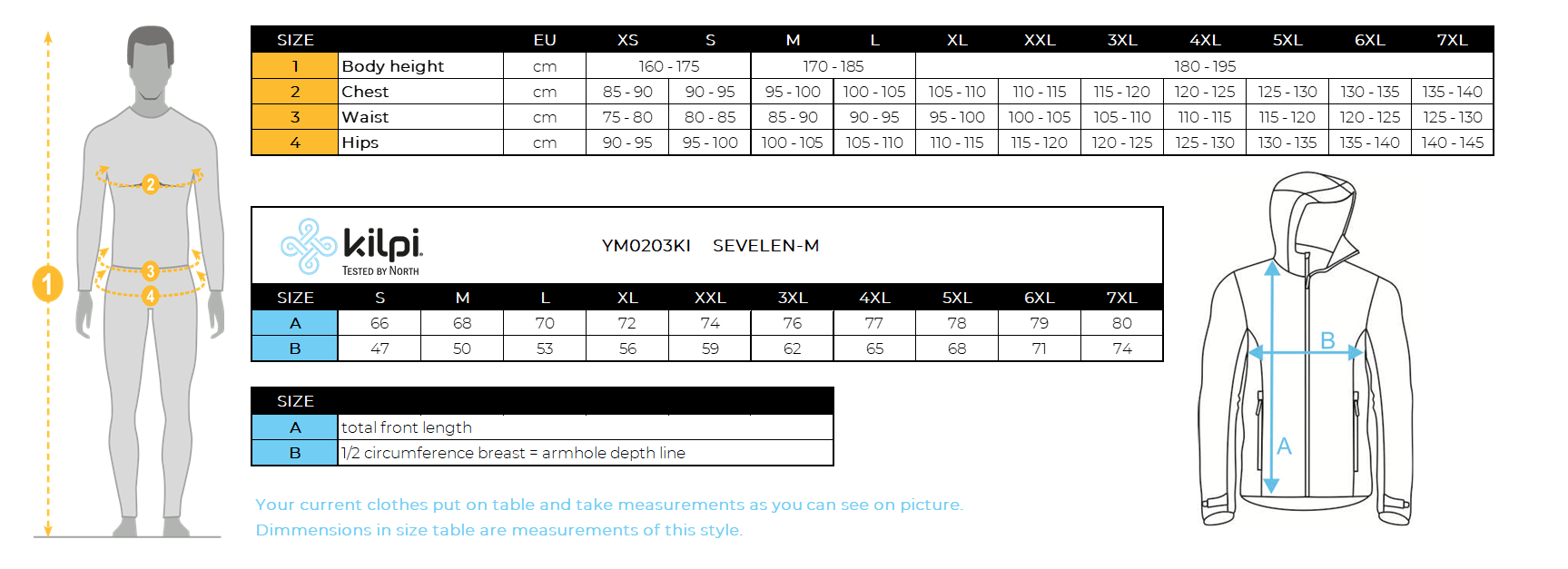 Sweat polaire homme Kilpi SEVELEN-M – Size chart