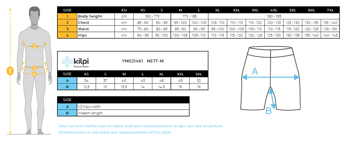 Lot de 2 boxers techniques homme Kilpi 2P NETT-M – Size chart