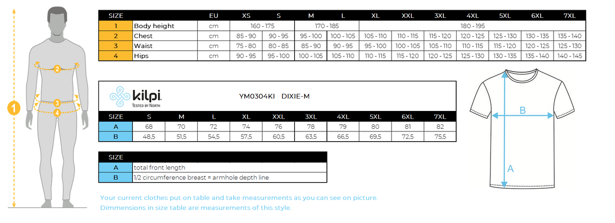 T-shirt fonctionnel homme Kilpi DIXIE-M – Size chart