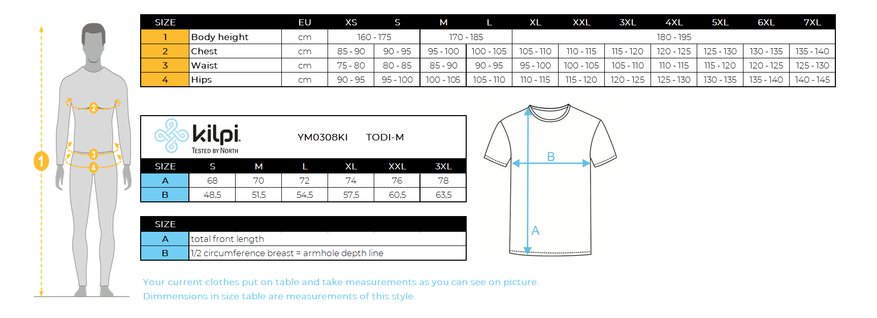 T-shirt fonctionnel homme Kilpi TODI-M – Size chart