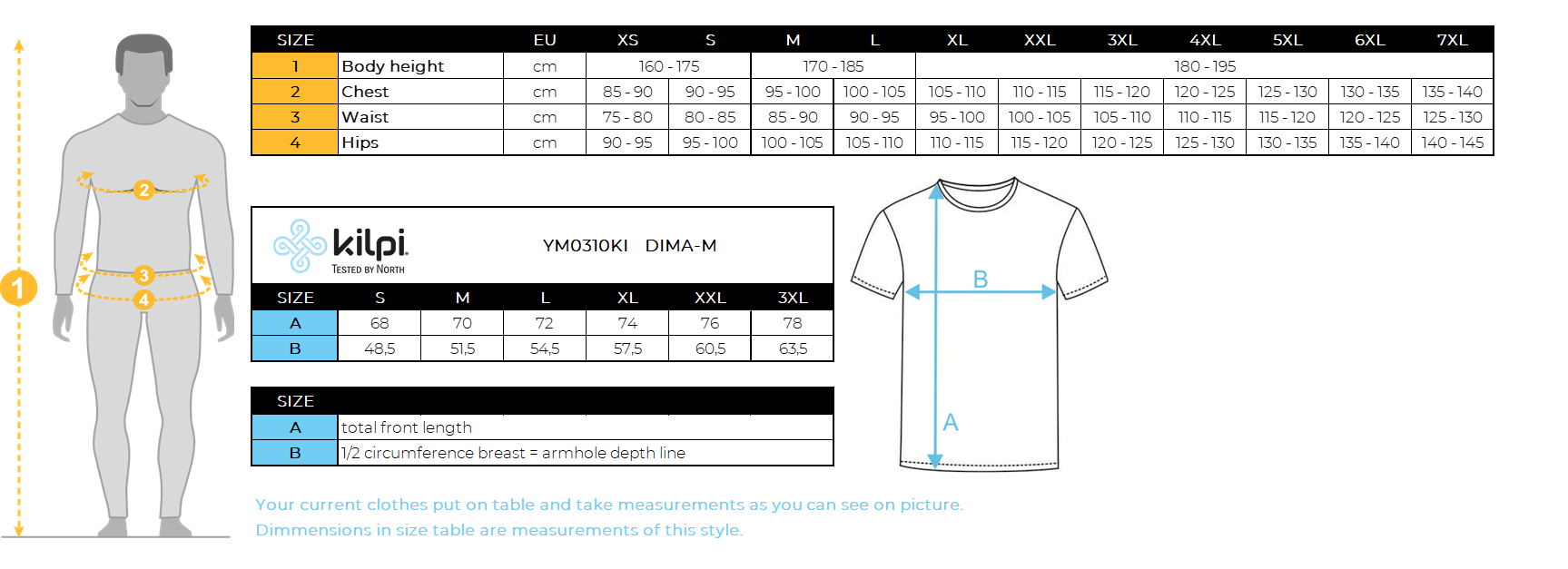 T-shirt technique homme Kilpi DIMA-M – Size chart