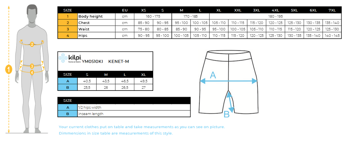 Caleçon fonctionnel homme Kilpi KENET-M – Size chart