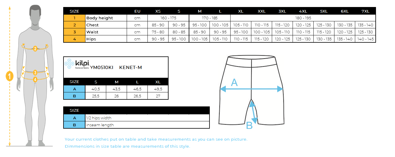Caleçon fonctionnel homme Kilpi KENET-M – Size chart