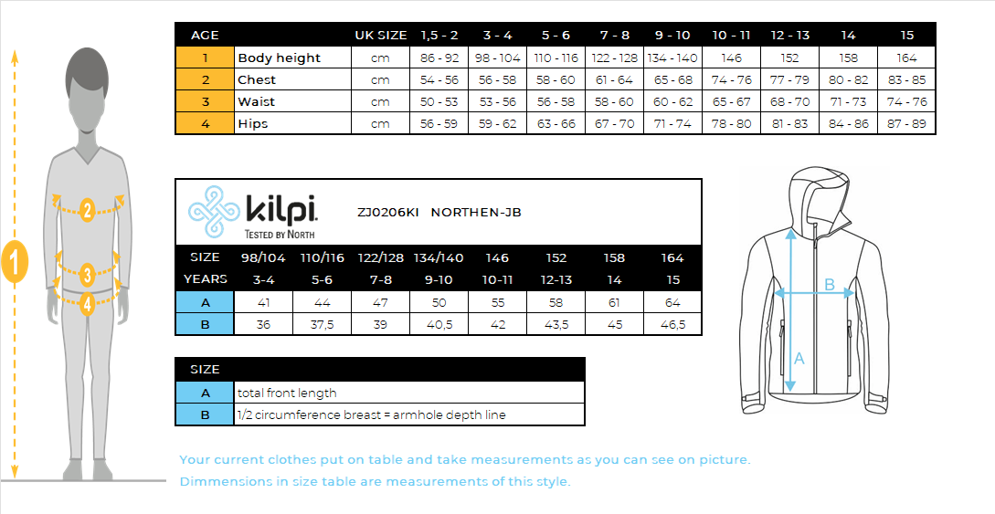 Sweat à capuche en coton garçon Kilpi NORTHEN-JB – Size chart