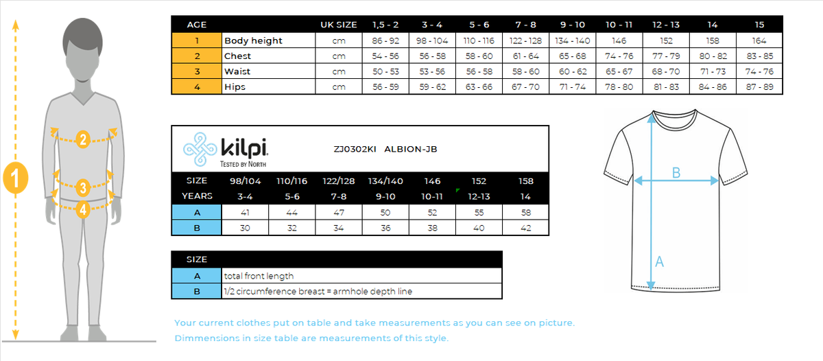 T-shirt coton garçon Kilpi ALBION-JB – Size chart