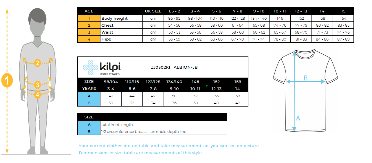 T-shirt coton garçon Kilpi ALBION-JB – Size chart