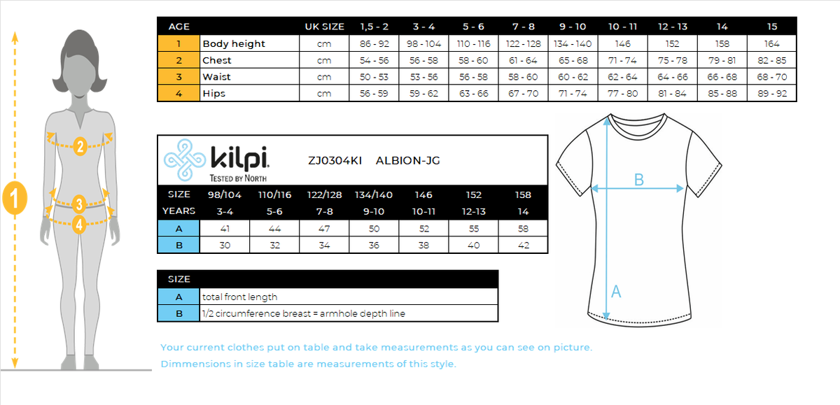 T-shirt en coton fille Kilpi ALBION-JG – Size chart