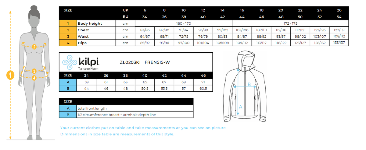 Sweat à capuche polaire femme Kilpi FRENSIS-W – Size chart