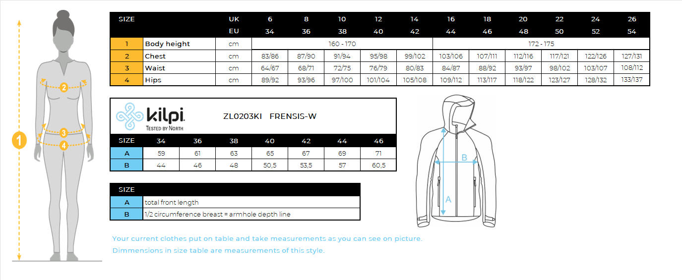 Sweat à capuche polaire femme Kilpi FRENSIS-W – Size chart