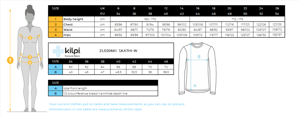 Sweat chaud femme Kilpi SKATHI-W – Size chart
