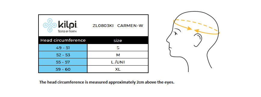 Chapeau mode hiver femme Kilpi CARMEN-W – Size chart