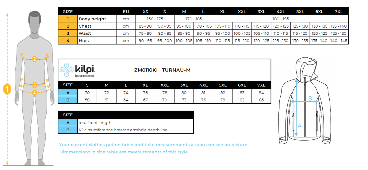 Veste de ski homme Kilpi TURNAU-M – Size chart