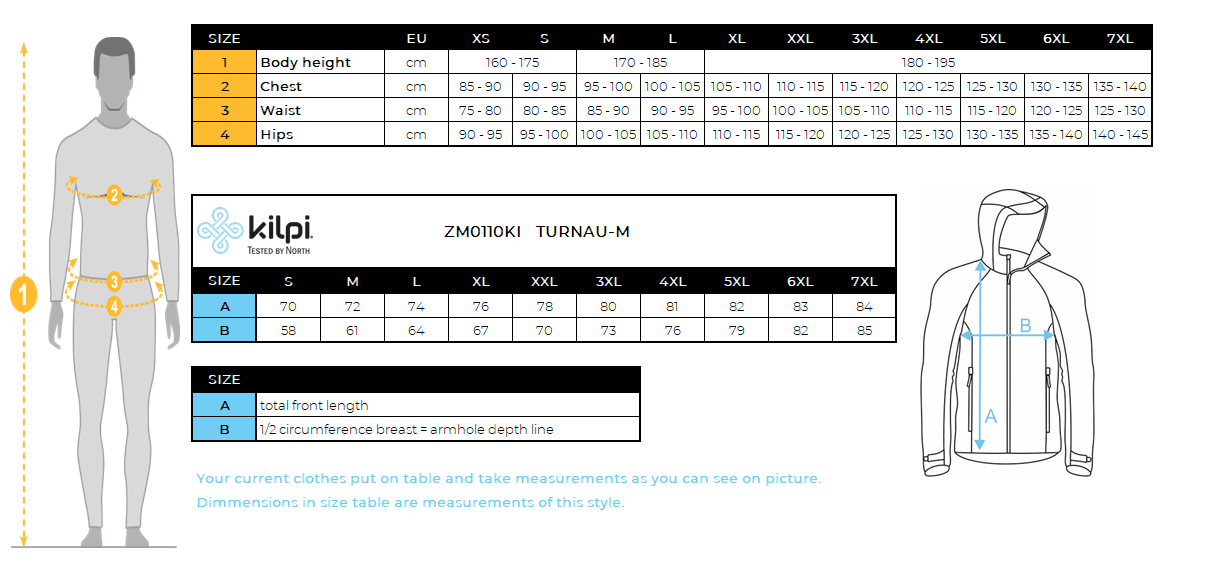 Veste de ski homme Kilpi TURNAU-M – Size chart
