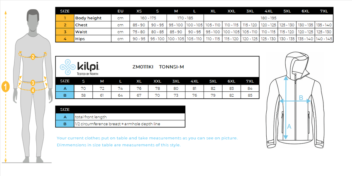 Veste de ski homme Kilpi TONNSI-M – Size chart