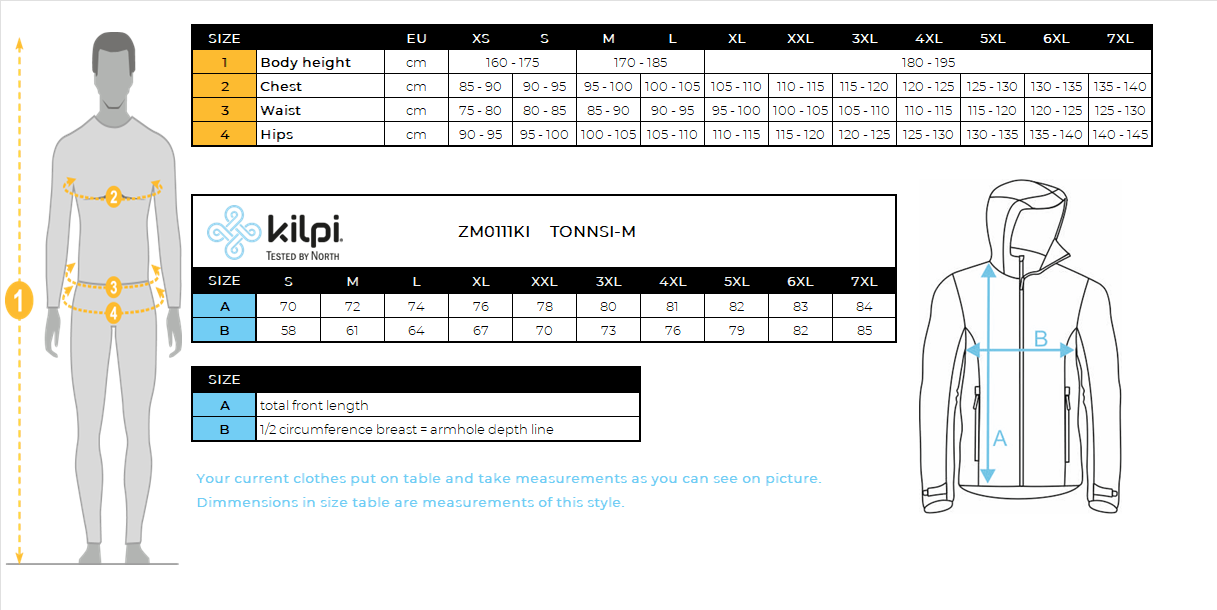 Veste de ski homme Kilpi TONNSI-M – Size chart