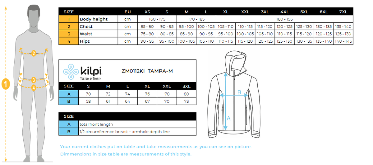 Veste de ski homme Kilpi TAMPA-M – Size chart