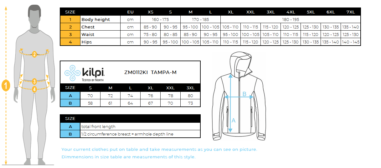 Veste de ski homme Kilpi TAMPA-M – Size chart
