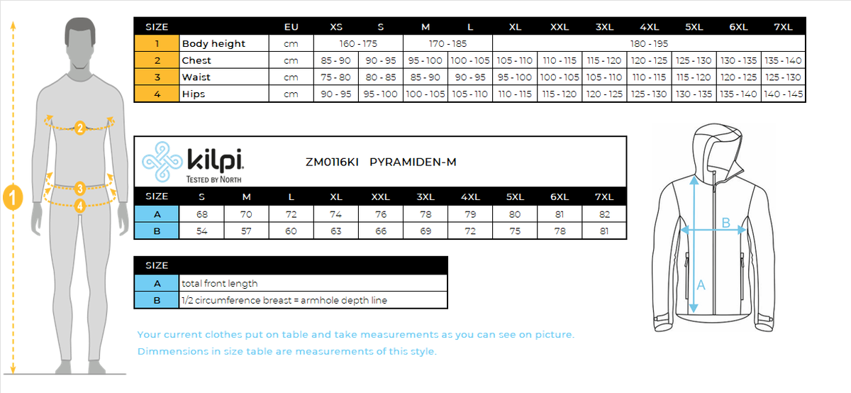 Doudoune homme Kilpi PYRAMIDEN-M – Size chart