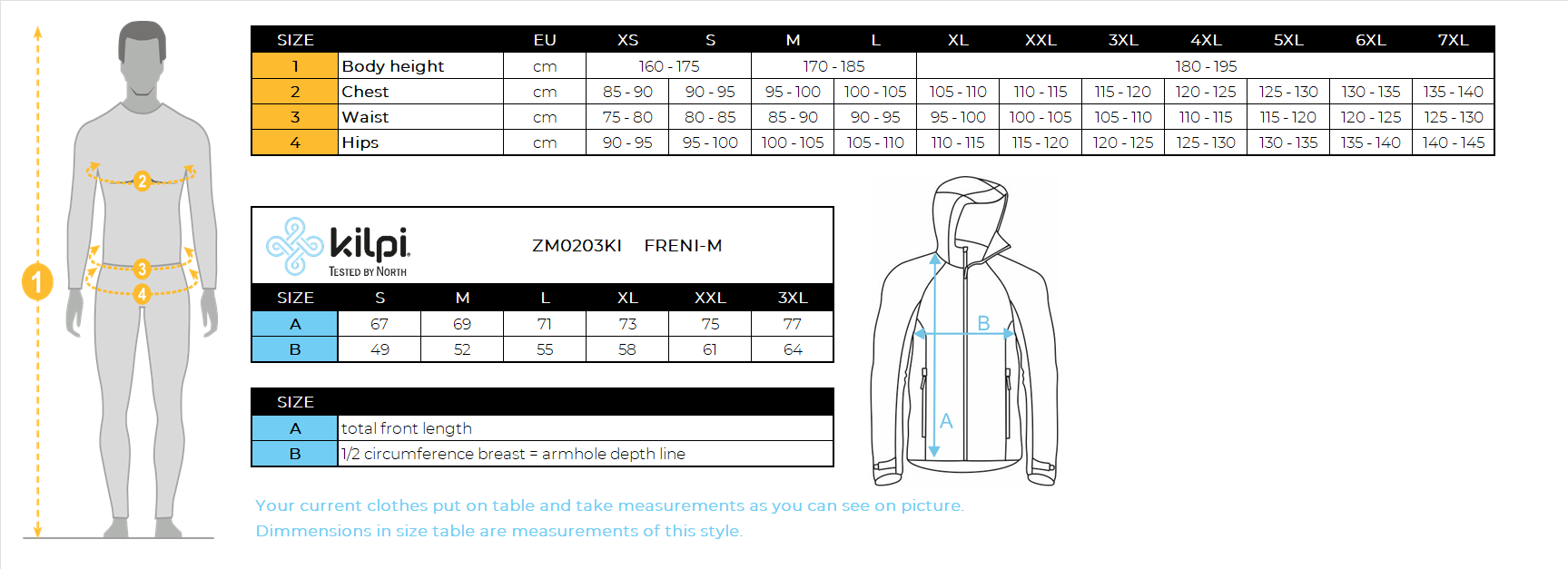 Men's fleece hoodie Kilpi FRENI-M – Size chart