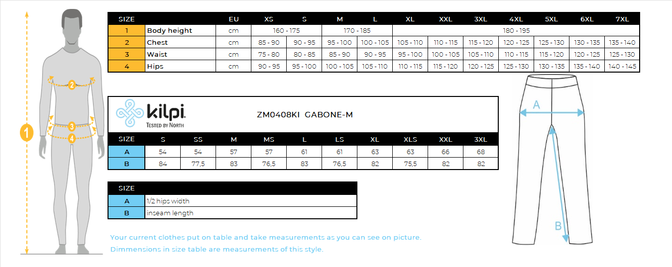 Pantalon de ski homme Kilpi GABONE-M – Size chart