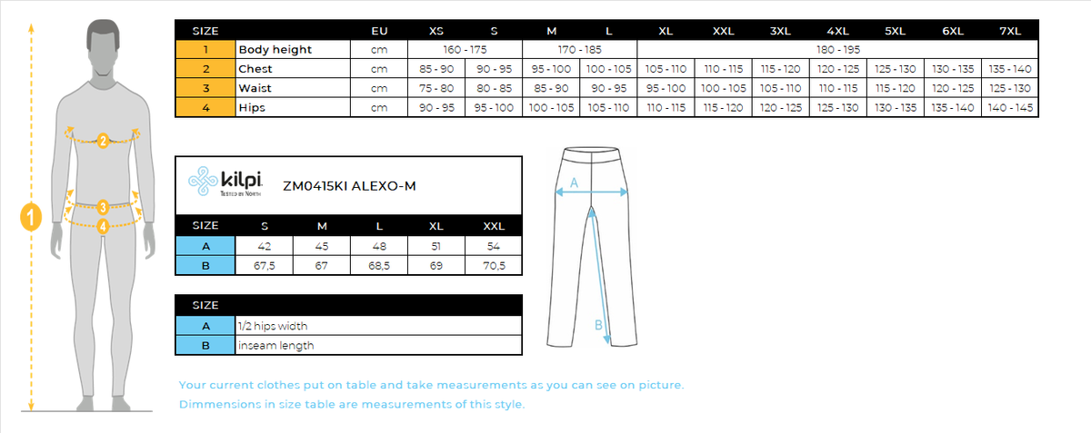 Legging de sport homme Kilpi ALEXO-M – Size chart