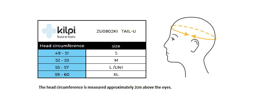 Bonnet de course unisexe Kilpi TAIL-U – Size chart